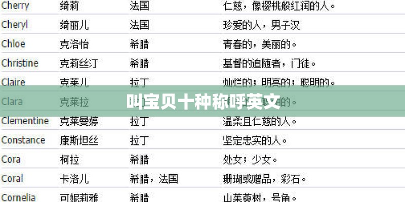 叫宝贝十种称呼英文