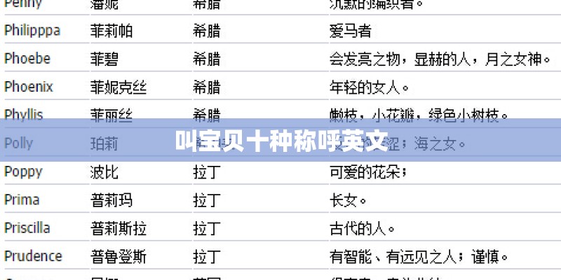 叫宝贝十种称呼英文