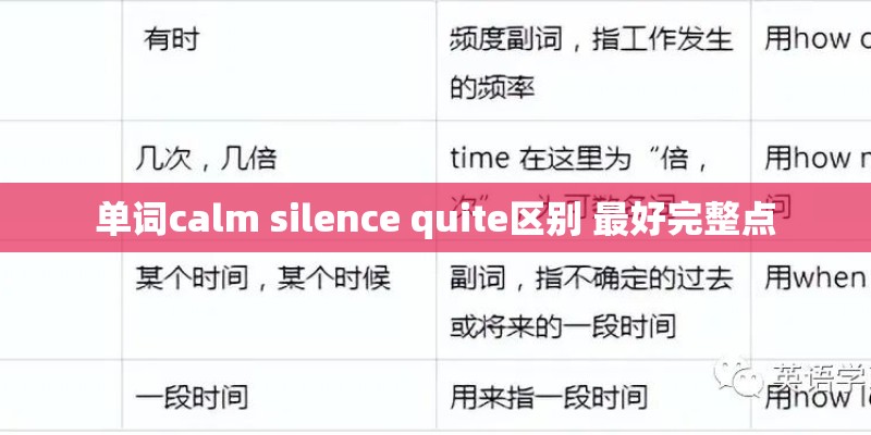 单词calm silence quite区别 最好完整点