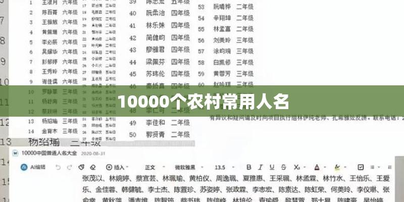 10000个农村常用人名